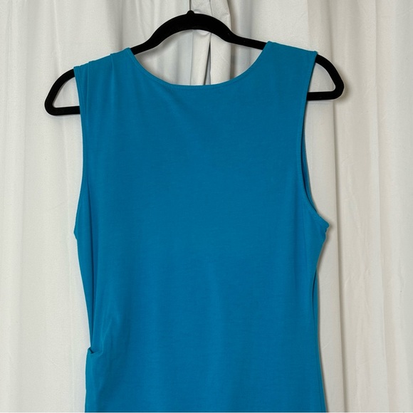 Michael Stars Ruched Midi Tee Dress NWT Sleeveless Asymmetrical Hem Blue Large - Picture 9 of 14